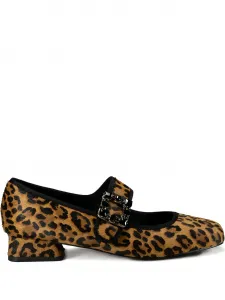 Балетки с леопардовым принтом и пряжкой Doll, каблук 25 мм Gold & Rouge, коричневый