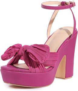 Женские сандалии Allegra K на платформе с бантом и ремешком на пятке с массивным каблуком, розовый