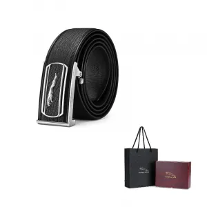 JAGUAR Кожаный ремень с автоматической пряжкой для делового стиля мужской черный ширина 3.7 см, Black