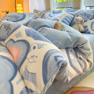 Yalu Пододеяльник 200х230 см, утолщенный молочный вельвет с принтом, цвет Aixin Tu - Blue