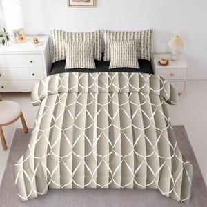 Erosebridal Комплект постельного белья 7Pcs кремово-бежевый в полоску минимализм геометрический узор современный бохо, Cream Beige