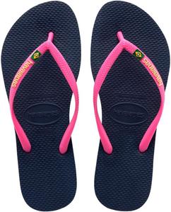Вьетнамки Havaianas - Slim Brasil Logo, удобные, прочные и легкие вьетнамки, дань Бразилии, флаг на ремешках и подошве, для женщин, темно-синий
