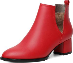 Женские ботильоны Soireelady с V-образным вырезом, оканчивающиеся на щиколотке, с круглым носком, вырезами, на устойчивом среднем каблуке, удобные ботильоны на ножку, легко надеваются, Matte Red