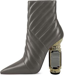 Женские ботильоны FSJ с блестками и кристаллами, высокий каблук, заостренный носок, боковая молния, свадебные и праздничные туфли размер 4-15 US, Dark Grey