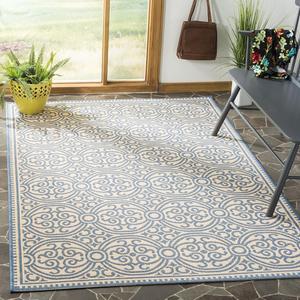 Ковер SAFAVIEH, 201 x 201 см, Linden Collection, Blue & Creme, геометрический рисунок, без осыпания и простой в уходе, для помещений и улицы, моющийся - идеально для патио, заднего двора, прихожей (LND134M)