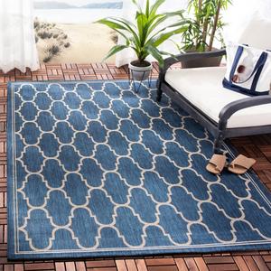 Ковер SAFAVIEH, 161 x 232 см, Washable Rug Outdoor Courtyard Collection, Navy & Beige, Non-Shedding & Easy Cleaning, идеален для патио, заднего двора, прихожей (CY6016-268)