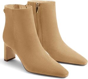 Женские ботильоны Coutgo с массивным каблуком, закрытым носком и боковой застежкой-молнией, зимние туфли, Khaki