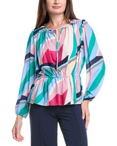 T Tahari Блузка с плиссировкой, синий