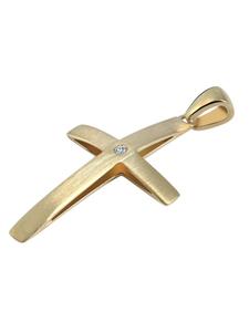Adeliás Женский кулон - Крест. Кулон в виде креста из золота 375 пробы с кубическим цирконием в золоте