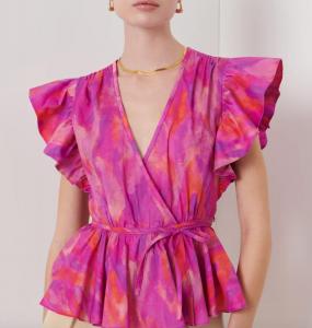 Топ с запахом и V-образным вырезом Ember в цвете фуксия мульти Derek Lam 10 Crosby