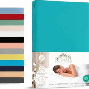 Простыня на резинке джерси 90х200 см 100% хлопок бирюзового цвета