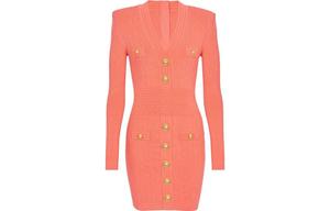 Весна-Лето 2023 Длинное платье с рукавами Женское Розовое BALMAIN