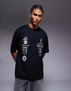 Футболка ASOS DESIGN свободного кроя с многопозиционной графикой черного цвета