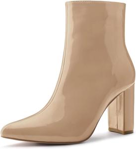 Женские ботильоны Allegra K с массивным каблуком, заостренным носком, на молнии, Hautfarben