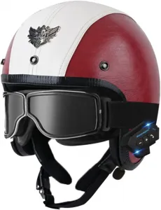 Ретро-шлем из искусственной кожи с Bluetooth, мотоциклетный шлем, сертифицированный по стандартам DOT/ECE, шлем для скутера, мужской и женский, с защитными очками, открытый полушлем со съемной подкладкой HaiBing, 13