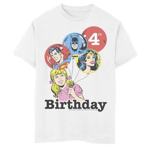 Футболка с рисунком на 4-й день рождения для мальчиков 8–20 лет с воздушным шаром и изображением героя Лиги справедливости DC Comics