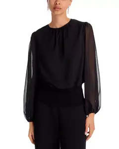 Блузка с шифоновыми рукавами Misook, черный