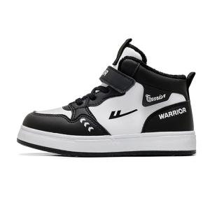 Кожаные высокие детские скейтбординг кроссовки Slip Resistant, Abrasion Resistant, Thermal Height Increasing WARRIOR, черный белый
