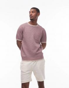 Футболка Topman из трикотажного полотна с воротником и подолом в лилово-лиловой окантовке