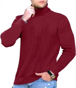 Зимний свитер с высоким воротником, теплый, модный, однотонный, Slim Fit