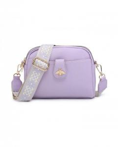 Сумка через плечо с холщовым ремешком Bee Badge и двумя секциями на молнии JFY, фиолетовый