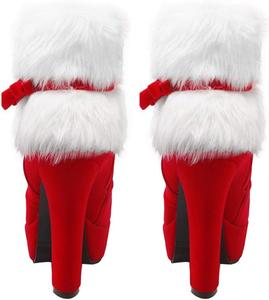 Рождественские ботильоны Happyyami с мехом, зимние ботильоны с бантом для женщин No Brand, Red 7.5