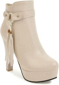 Женские модные ботильоны VOKLIN с кисточками на платформе, на высоком каблуке, с круглым носком и боковой молнией, праздничные короткие ботинки, Beige-Velvet Lined