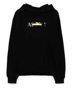 Хлопковая толстовка с капюшоном и дизайнерским кодом. Aspesi, черный