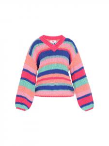 Женский свитер оранжевого цвета с разноцветными вставками myMo