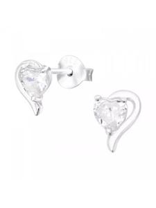 Alexander York Серьги-гвоздики в форме сердца с фианитами из серебра 925 пробы, комплект из 2 штук