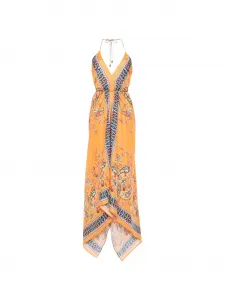 Платье миди с воротником-халтер и узором "пейсли" ETRO, оранжевый