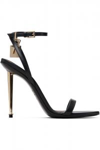 Босоножки на каблуке без каблука с острым носком и замком Tom Ford, черный