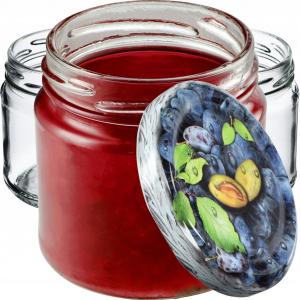 KADAX Банки для консервирования с крышками «Лерма», банки для консервирования, 200 мл, крышки со сливовым узором, 20 шт. в упаковке