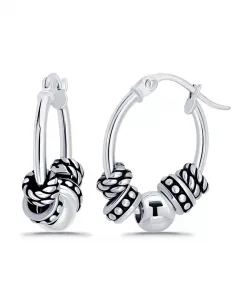 Серьги-Кольца с овальной застежкой-кнопкой из окисленных бусин Macy'S, silver