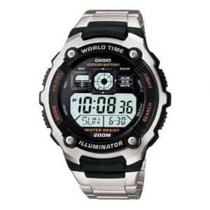 Часы CASIO Waterproof Stainless Steel Strap Mens SilverBlack Digital, черный