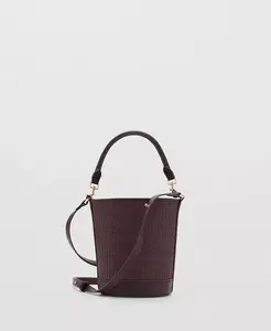 Женская маленькая сумка-ведро из рафии MANGO, коричневый