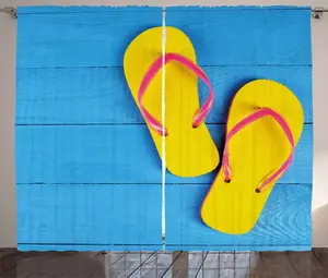 Желто-синяя штора в деревенском стиле ABAKUHAUS, шлепанцы, универсальные ленточные шторы для гостиной с петлями и крючками, 280 x 225 см, небесно-голубой, желто-розовый Abakuhaus