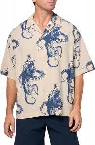 BOSS Мужская вискозная рубашка с коротким рукавом и принтом на пуговицах, Peyote