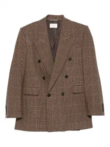 Двубортное пальто в клетку Saint Laurent, коричневый