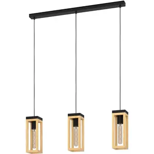 Подвесной светильник NAFFERTON E27 1 шт. Подвесной светильник в черном и коричневом цвете из стали и дерева - без лампы E27 - 40 Вт Eglo, черный/коричневый