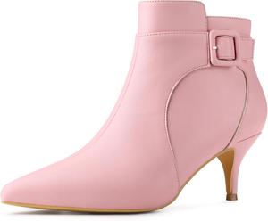 Женские ботильоны Allegra K с заостренным носком, молнией и пряжкой, каблук-кошечка, Pink