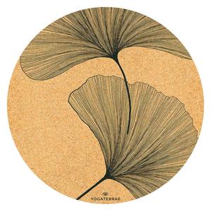 YOGATERRAE Круглый коврик для йоги из пробки и натурального каучука с ремешком для переноски и эластичным ремнем - GINKGOS
