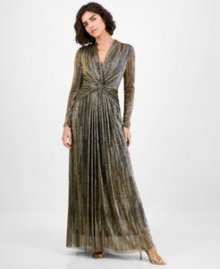 Женское платье с длинными рукавами и узлом из фольги спереди Anne Klein, Anne Black/Gold