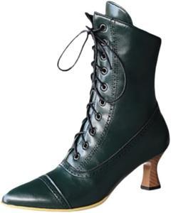 Generic Женские ботильоны ретро, средние по голени, викторианские ботинки, заостренный носок, черные короткие ботильоны с низким каблуком, винтажные на шнуровке, ботинки в стиле ведьмы или рыцаря, зимняя мода, офисные, для танцев, костюмные туфли