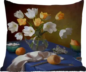 Подушка для улицы - Натюрморт - Ваза - Фрукты - 40x40 см - Устойчива к погодным условиям - Подушка для отдыха - Подушка - Для интерьера - Обивка с изображением MuchoWow