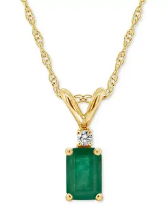 Ожерелье с подвеской 18 дюймов из 14-каратного золота (также с рубином) с сапфиром (3/4 карата) и бриллиантами Macy'S, emerald