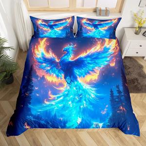 Erosebridal Детский комплект постельного белья Blue Phoenix с 3D принтом животных и птиц, Blue Black