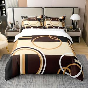 Erosebridal Хлопковый комплект постельного белья с геометрическим принтом, ретро-узором и абстрактной текстурой в коричнево-черной гамме, Multi 36