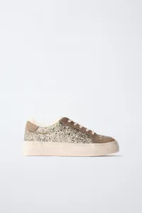 Кроссовки с блестками и имитацией овчины Zara, серый