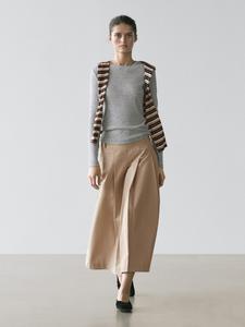 Миди-юбка с бантовыми складками Massimo Dutti, sand